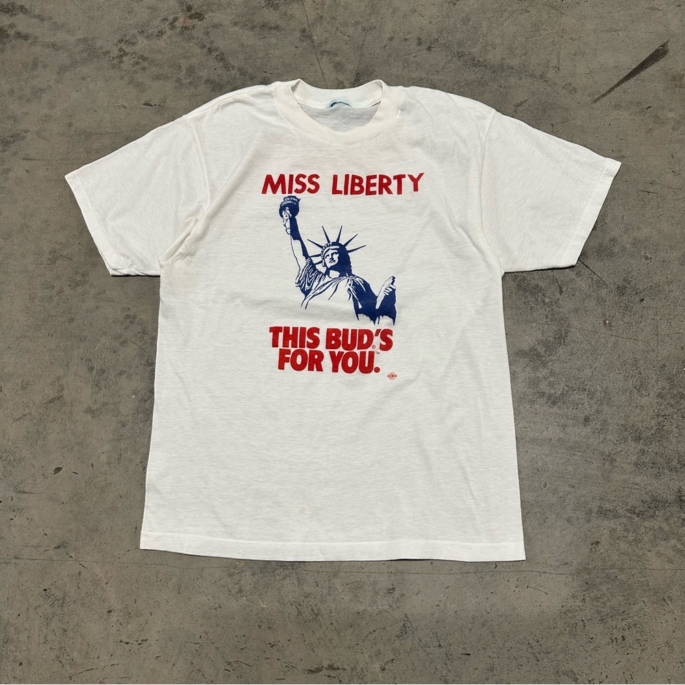 Budweiser Vintage 1980s T-shirt Blue Promo Single Stitch Liberty‎ USA
